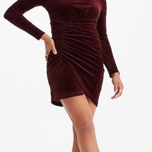 Express Body Contour Velvet Long Sleeve Dress in Chocolate